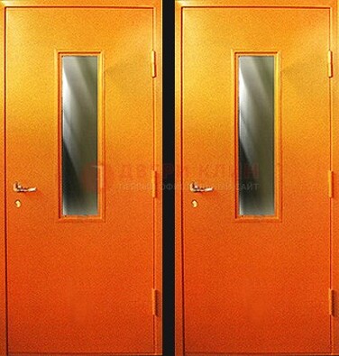 Оранжевая противопожарная дверь со вставкой из стекла ДПП-8 в Сосновый Бор