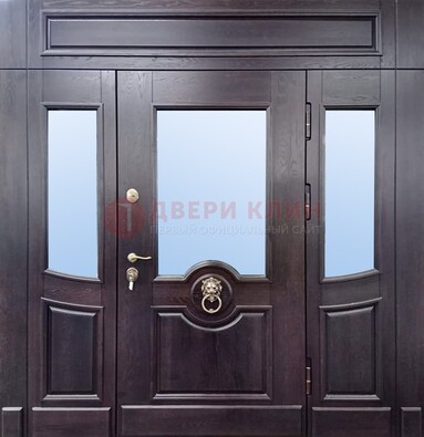 Филенчатая металлическая дверь с панелью МДФ и стеклом ДПР-102 в Домодедово