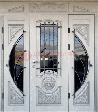 Большая парадная дверь Винорит со стеклом и ковкой ДПР-108 в Домодедово