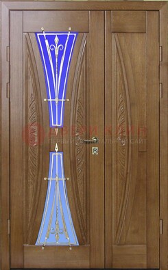 Коттеджная парадная дверь со стеклянными вставками и ковкой ДПР-26 в Домодедово