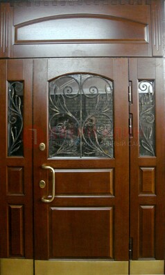 Стальная парадная дверь со вставками из стекла и ковки ДПР-30 в коттедж в Домодедово