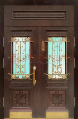 Парадная дверь со вставками из стекла и ковки ДПР-43 для каркасного дома в Домодедово
