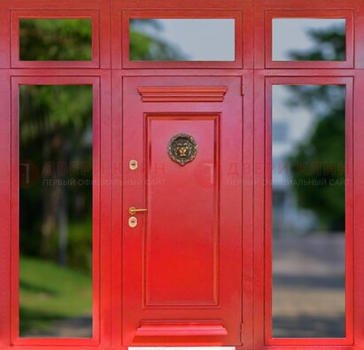 Красная парадная дверь для частного дома ДПР-88 в Домодедово