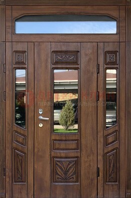 Парадная стальная дверь Винорит со стеклом и резьбой ДПР-97 в Домодедово