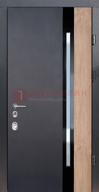 Черная металлическая дверь МДФ со стеклом ДС-14 в Серпухове