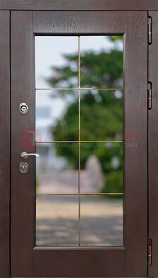 Коричневая стальная дверь со стеклом ДС-19 в Домодедово