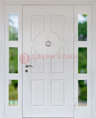 Белая стальная дверь со стеклом и фрамугами ДС-20 в Домодедово