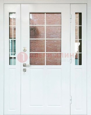 Белая стальная дверь со стеклом и фрамугами ДС-27 в Домодедово