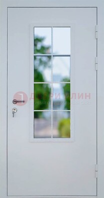 Белая железная дверь порошок со стеклом ДС-31 в Домодедово
