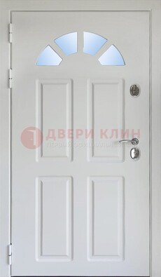 Белая стальная дверь МДФ со стеклом для дома ДС-37 в Домодедово