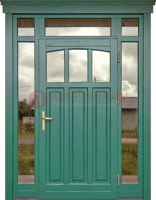 Зеленая металлическая дверь МДФ со стеклом ДС-43 в Домодедово