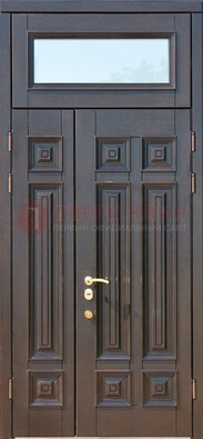 Коричневая двухстворчатая металлическая дверь со стеклом ДС-62 в Домодедово