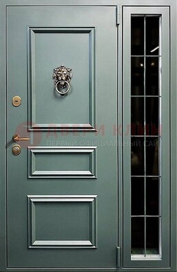 Зелёная металлическая дверь со стеклом ДС-65 в Домодедово