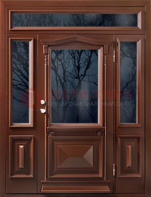 Коричневая металлическая дверь со стеклом ДС-67 в Домодедово