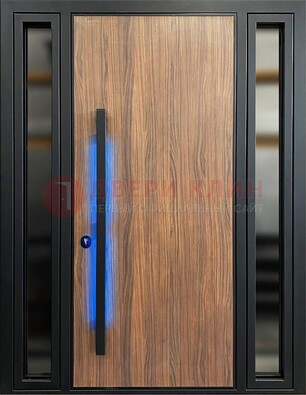 Коричневая металлическая дверь со стеклом ДС-69 в Домодедово