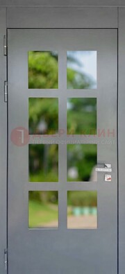 Серая металлическая дверь со стеклом ДС-78 в Домодедово