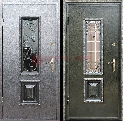 Звукоизоляционная металлическая дверь со стеклом и ковкой ДСК-12 в Домодедово
