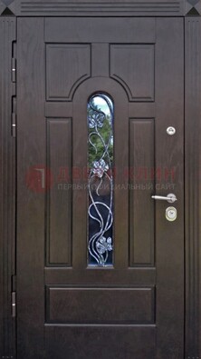 Металлическая дверь со стеклом и ковкой в цвете венге ДСК-142 в Самаре