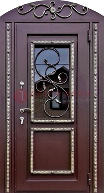 Cтальная дверь порошок со стеклом и ковкой в форме арки ДСК-170 в Домодедово