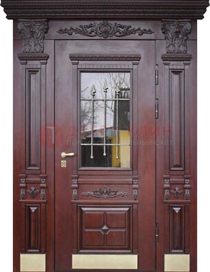 Железная парадная дверь массив дуба со стеклом и ковкой ДСК-175 в Домодедово