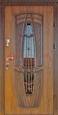 Дизайнерская железная дверь со стеклом и ковкой ДСК-182 в Севастополе