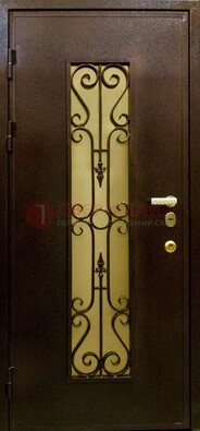 Металлическая дверь с армированным стеклопакетом и ковкой ДСК-20 в Домодедово