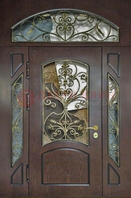 Входная дверь Винорит со стеклом и ковкой и фрамугами ДСК-213 в Домодедово