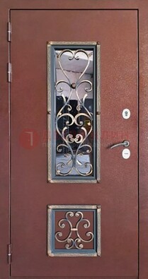 Уличная дверь Порошок со стеклом и ковкой для дома ДСК-218 в Домодедово