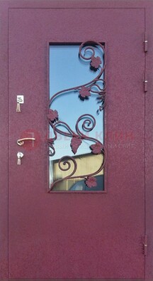 Железная дверь Порошок со стеклом и ковкой лозы ДСК-220 в Домодедово