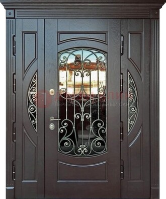 Полуторная железная дверь Винорит со стеклом и ковкой ДСК-231 в Домодедово