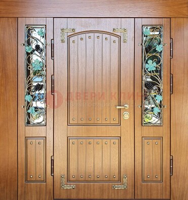 Железная дверь Винорит со стеклом и ковкой лозы ДСК-236 в Домодедово