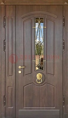Стальная полуторная дверь Винорит со стеклом и ковкой ДСК-237 в Саратове