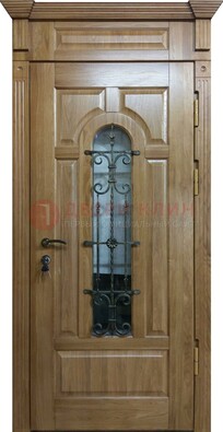 Металлическая дверь массив со стеклом и ковкой для дома ДСК-246 в Подольске