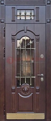 Металлическая дверь массив со стеклом и ковкой с фрамугой ДСК-249 в Домодедово