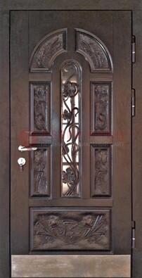 Металлическая дверь Винорит со стеклом и ковкой для коттеджа ДСК-255 