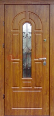 Железная дверь с Виноритом стеклом и ковкой для входа ДСК-261 в Домодедово