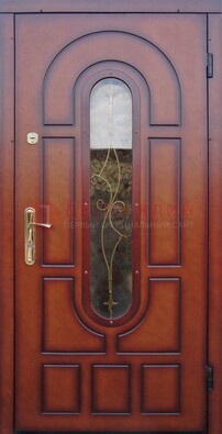 Яркая металлическая дверь Винорит со стеклом и ковкой ДСК-268 в Новосибирске