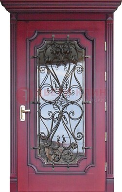 Красная стальная дверь Винорит со стеклом и ковкой ДСК-271 в Видном