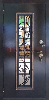 Железная дверь с порошковым напылением стеклом и ковкой ДСК-279 в Домодедово