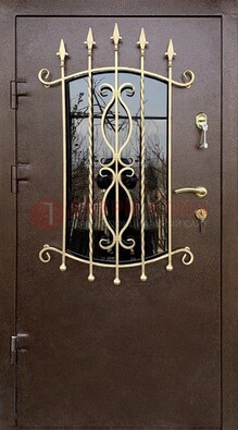 Стальная дверь Порошок со стеклом и ковкой для дома ДСК-280 в Домодедово