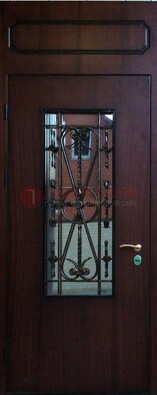 Высокая стальная дверь со стеклом и ковкой ДСК-32 в Домодедово