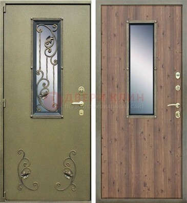 Офисная железная дверь со стеклом и ковкой ДСК-44 в Домодедово