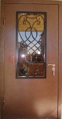 Металлическая дверь со стеклом и ковкой ДСК-51 на дачу в Ногинске