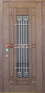 Стандартная железная дверь со стеклом темным и ковкой ДСК-5 в Домодедово