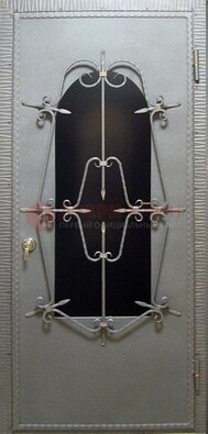 Железная дверь со стеклом и ковкой ДСК-74 для каркасного дома в Домодедово