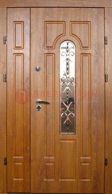 Стальная дверь со стеклом и цветной ковкой ДСК-78 для панельного дома в Домодедово