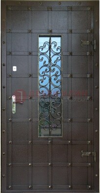 Стальная дверь со стеклом и ковкой ДСК-84 с утеплением в Домодедово