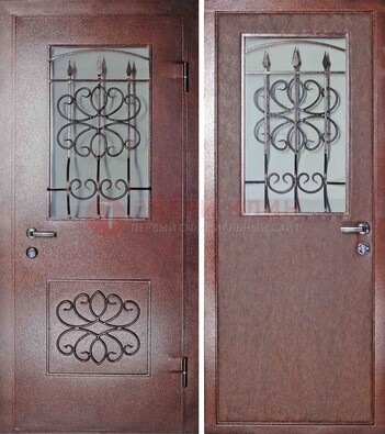 Железная дверь с прозрачным стеклом и ковкой ДСК-85 в кафе в Домодедово