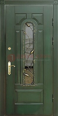 Железная дверь со стеклом и ковкой ДСК-9 для офиса в Курске