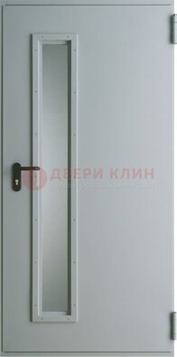 Белая железная техническая дверь со вставкой из стекла ДТ-9 в Домодедово